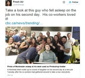 Tweet by CBC's Fresh Air - Saturday, February 6, 2016